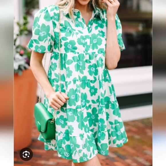 Blue B Floral Green Dress - Picture 1 of 4